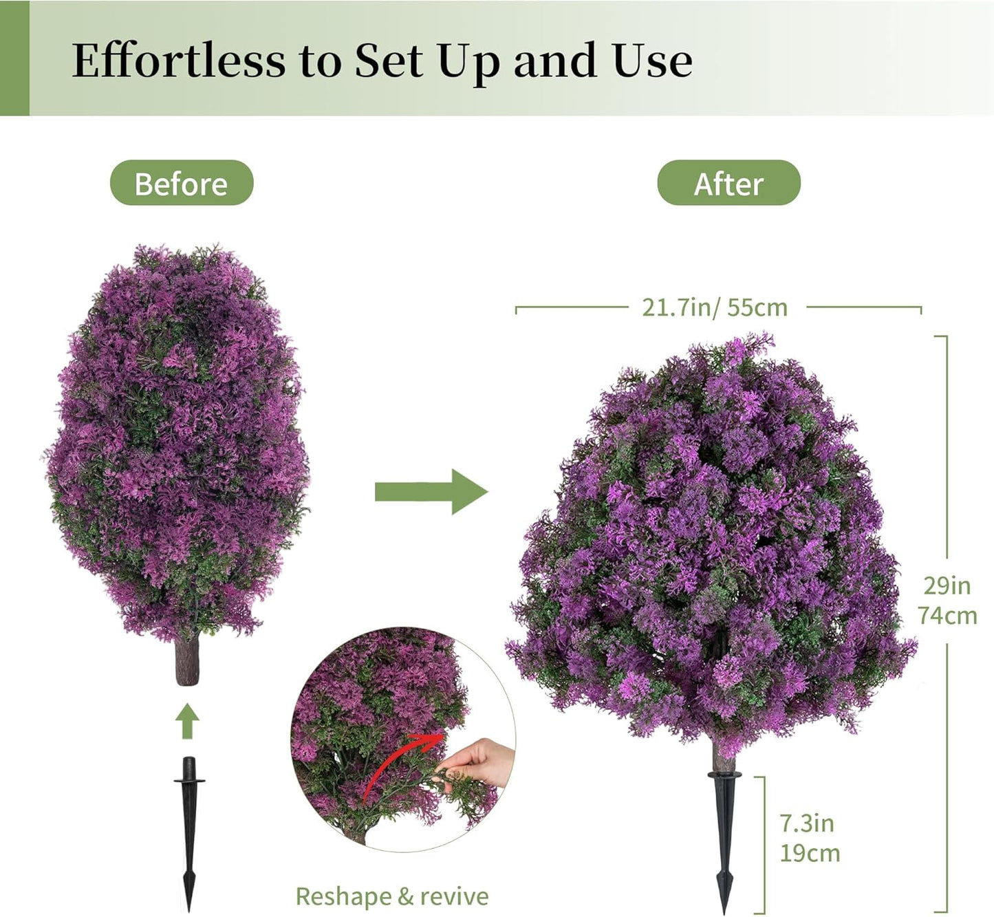 Cedar Topiary Ball Trees - Outdoor29" H X 21" W Artificial Cedar Bushes with Stakes for Porch Planters Decor - Purple Faux Cypress Shrubs Plants for Garden Yard Patio Urn Fillers