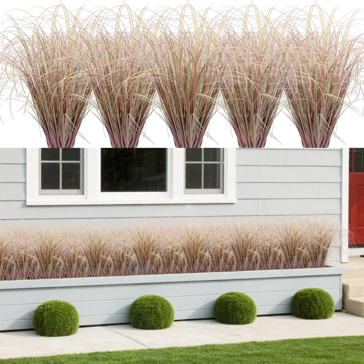 12Pcs Artificial Grass Plants, Faux Shrubs Wheat Grass, Artificial Tall Grass Fake Plants for Outdoor Decor,Artificial Greenery Stems Weed for Room Indoor Home Decor（Green Red Tail）