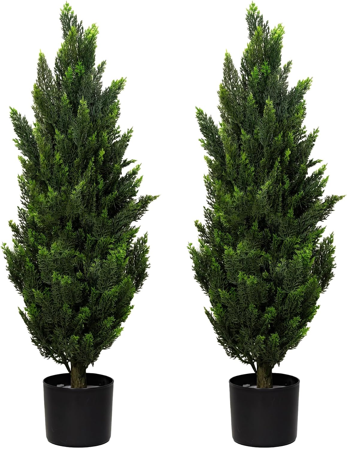 Artificial Topiary Pine Trees 3FT, Dense Faux Cedar Plants with Heavy Weighted Base, UV Resistant Outdoor Fake Trees for Front Door, Porch, Entryway & Indoor Home Decor