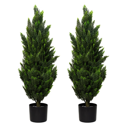 Artificial Topiary Pine Trees 3FT, Dense Faux Cedar Plants with Heavy Weighted Base, UV Resistant Outdoor Fake Trees for Front Door, Porch, Entryway & Indoor Home Decor