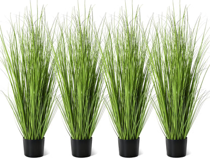 Jexine 4 Pieces Tall Artificial Grass Plant Potted Artificial Greenery Floor Plants Fake Pampas Grass Tall in Pot for Housewarming Gift House Garden Bathroom Lobby Indoor Outdoor (Green,3 ft)