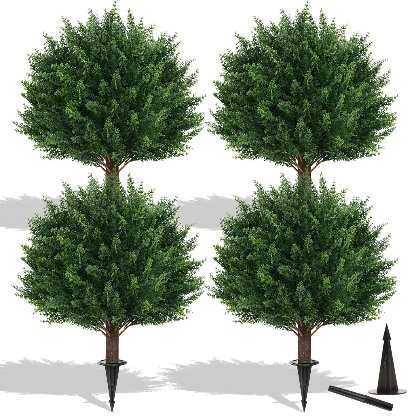 Artificial Lavender Topiary Ball with Ground Spike, UV Resistant Faux Outdoor Plant for Garden Patio Porch Decor, Free-Maintenance Fake Flowers