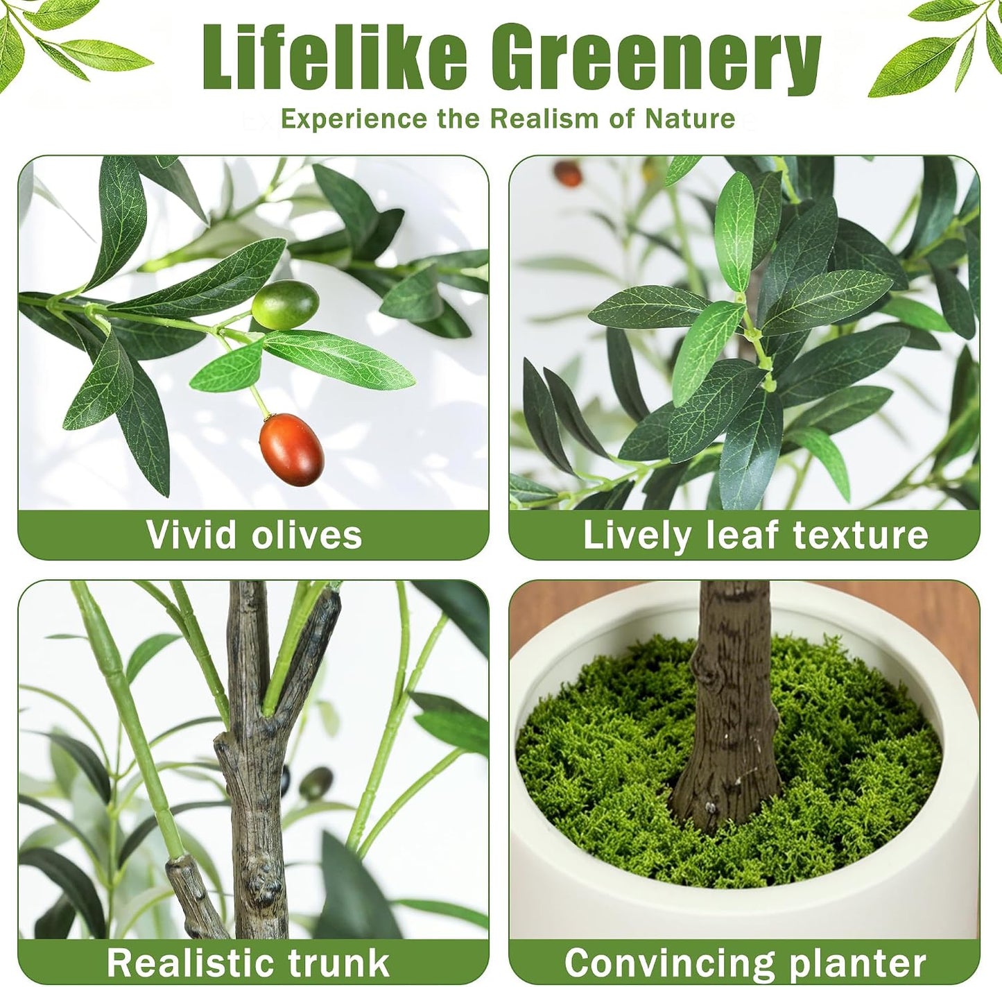 6ft Olive Trees Artificial Indoor with Pot, Faux Fake Olive Tree with Realistic Wood Trunk and Lifelike Fruits, Large Faux Plant for Home Living Room Entryway Office Decor
