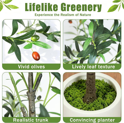 6ft Olive Trees Artificial Indoor with Pot, Faux Fake Olive Tree with Realistic Wood Trunk and Lifelike Fruits, Large Faux Plant for Home Living Room Entryway Office Decor