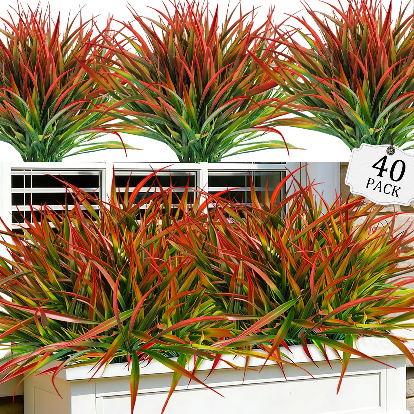 20 Pcs Artificial Plants Outdoor Fake Grass UV Resistant Faux Outdoor Plant, Artificial Greenery Stems Bushes Fake Plants for Spring Summer Fall Decor Fake Mums Fall Flowers Garden Home Decor, Red