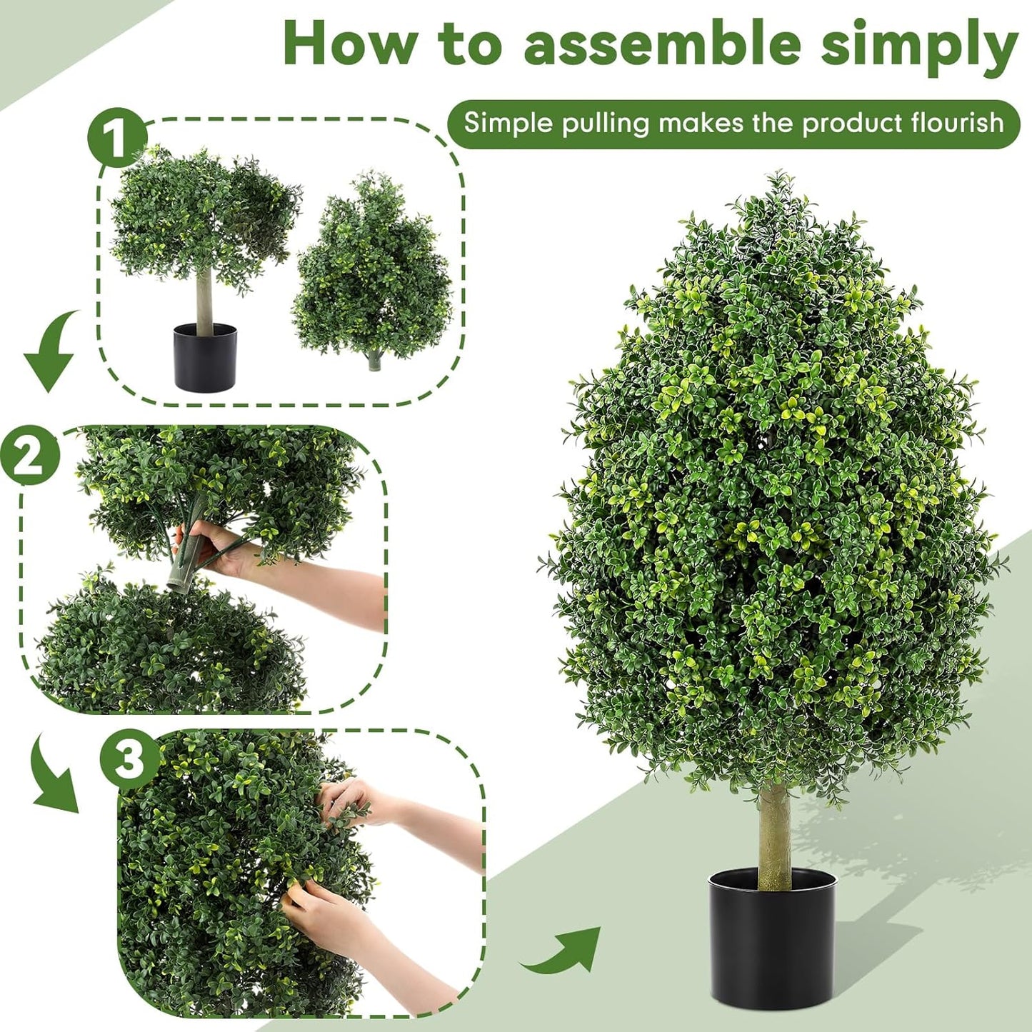 3ft Artificial Boxwood Topiary Trees Fake Bushes Potted Plants Indoor Evergreen Shrubs with Sturdy Planter for Front Porch Home Yard Decor