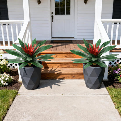 DREAMLOOM Fake Plants, 2 Pcs 21.7 Inch Bromeliads Large Artificial Plants Outdoor Faux Plants UV Resistant Realistic Tropical Greenery Outside for Planter Porch Patio Yard Garden Indoor