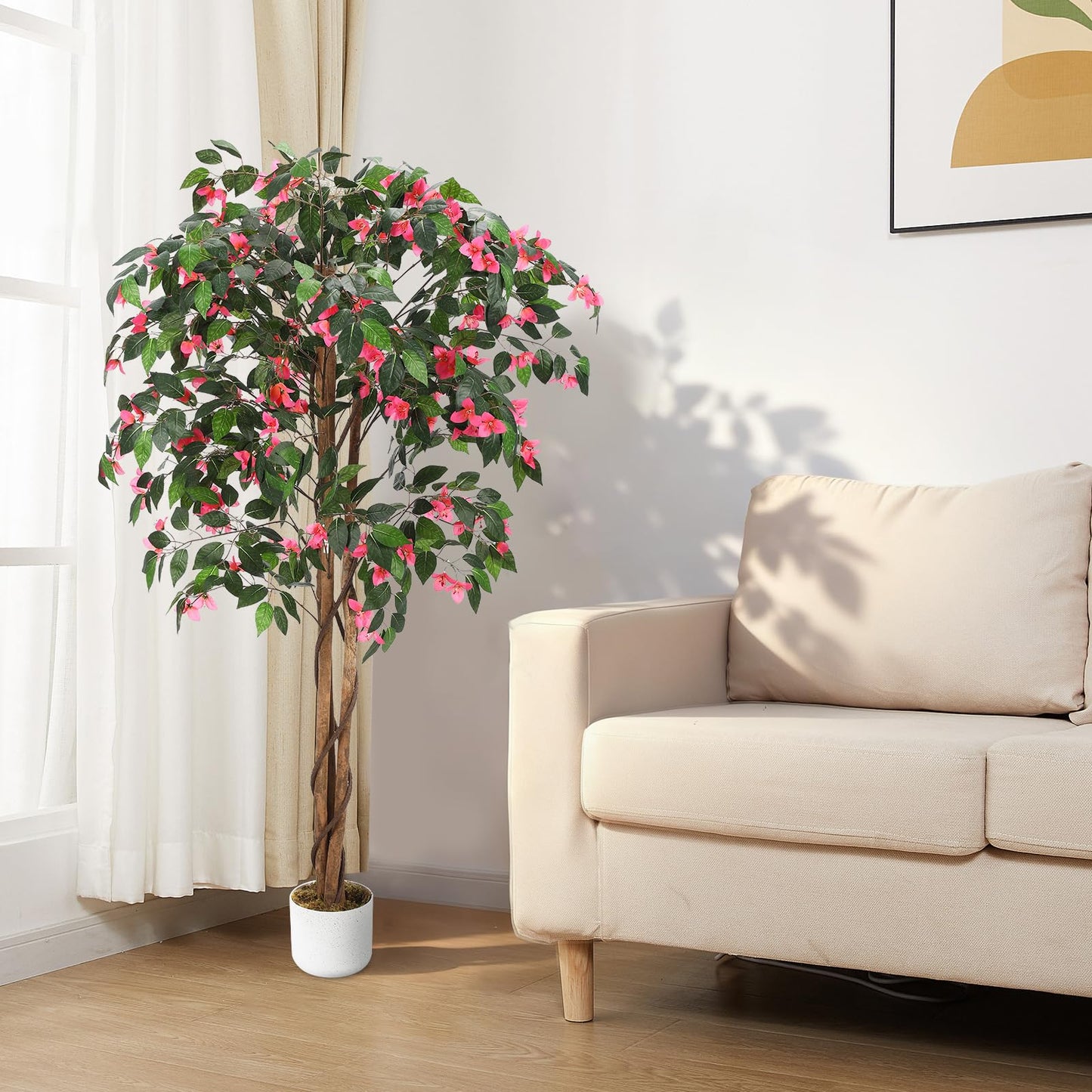 3FT Tall Artificial Trees, Fake Snake Plant with White Planter & 33 Realistic Leaves, Large Potted Artificial Sansevieria Mother in Law Tongue Plant, for Living Room Hallway Entryway