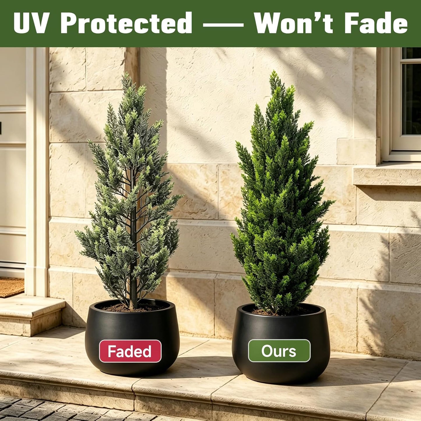 Artificial Topiary Pine Trees 3FT, Dense Faux Cedar Plants with Heavy Weighted Base, UV Resistant Outdoor Fake Trees for Front Door, Porch, Entryway & Indoor Home Decor