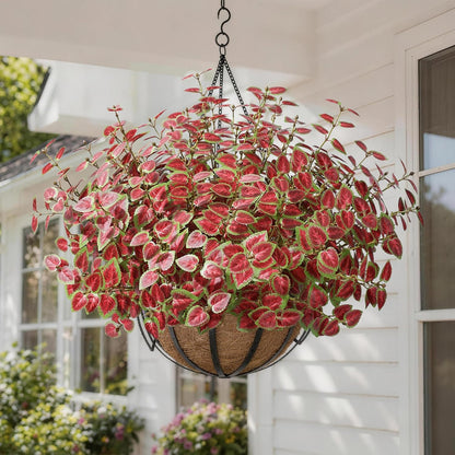 Ivydale Artificial Plants Outdoor 5 Pcs, Faux Greenery Plants Outdoor UV Resistant Silk Plants with Stems, Fake Plants for Outside Planter Front Porch Patio Pathway Decoration(Red)