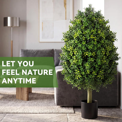 3ft Artificial Boxwood Topiary Trees Fake Bushes Potted Plants Indoor Evergreen Shrubs with Sturdy Planter for Front Porch Home Yard Decor