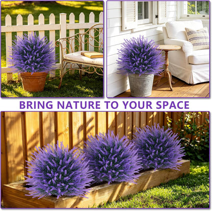 Artificial Lavender Topiary Ball with Ground Spike, UV Resistant Faux Outdoor Plant for Garden Patio Porch Decor, Free-Maintenance Fake Flowers