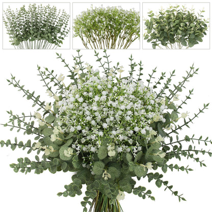 lovemoon 130 Pcs Artificial Mixed EucalyptusStems Bulk, 5 Kinds of Faux GreeneryEucalyptus Leaves Bulk for Vase Wedding DIY Bouquets Floral Arrangement Home Decor (130, Green)
