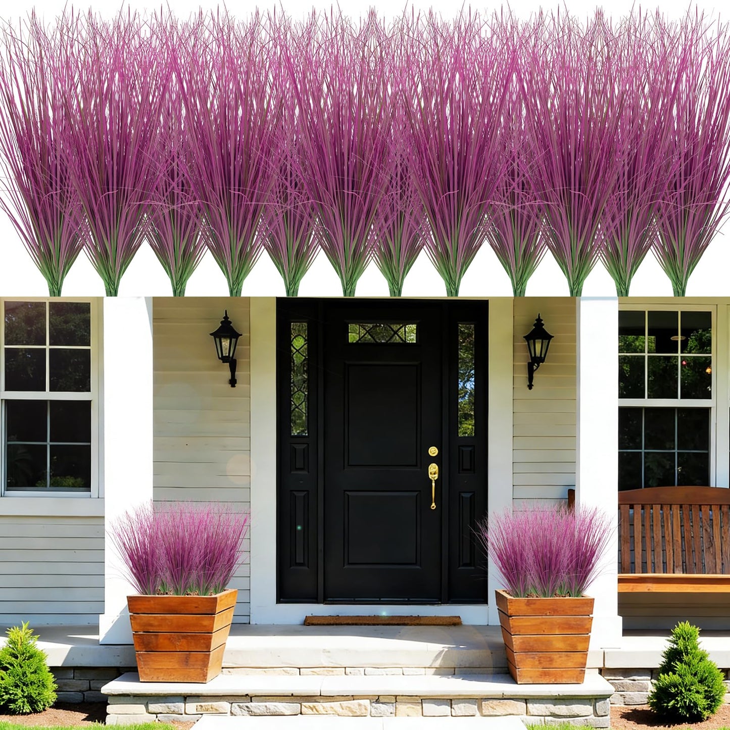 12Pcs Artificial Grass Plants, Faux Shrubs Wheat Grass, Artificial Tall Grass Fake Plants for Outdoor Decor,Artificial Greenery Stems Weed for Room Indoor Home Decor（Green Red Tail）