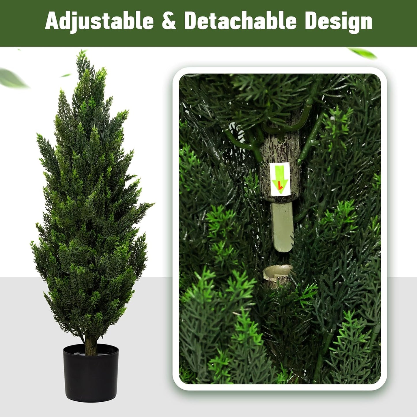 Artificial Topiary Pine Trees 3FT, Dense Faux Cedar Plants with Heavy Weighted Base, UV Resistant Outdoor Fake Trees for Front Door, Porch, Entryway & Indoor Home Decor