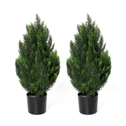 Artificial Topiary Pine Trees 3FT, Dense Faux Cedar Plants with Heavy Weighted Base, UV Resistant Outdoor Fake Trees for Front Door, Porch, Entryway & Indoor Home Decor