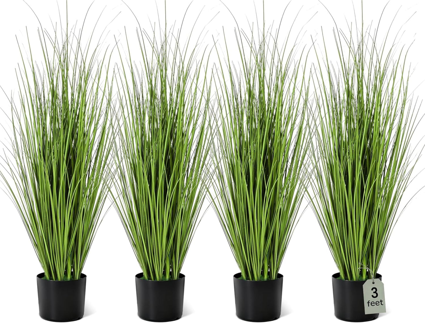 Jexine 4 Pieces Tall Artificial Grass Plant Potted Artificial Greenery Floor Plants Fake Pampas Grass Tall in Pot for Housewarming Gift House Garden Bathroom Lobby Indoor Outdoor (Green,3 ft)