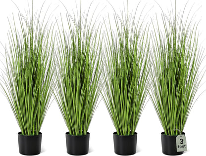 Jexine 4 Pieces Tall Artificial Grass Plant Potted Artificial Greenery Floor Plants Fake Pampas Grass Tall in Pot for Housewarming Gift House Garden Bathroom Lobby Indoor Outdoor (Green,3 ft)