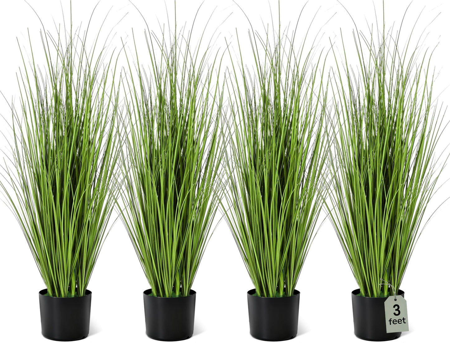 Jexine 4 Pieces Tall Artificial Grass Plant Potted Artificial Greenery Floor Plants Fake Pampas Grass Tall in Pot for Housewarming Gift House Garden Bathroom Lobby Indoor Outdoor (Green,3 ft)