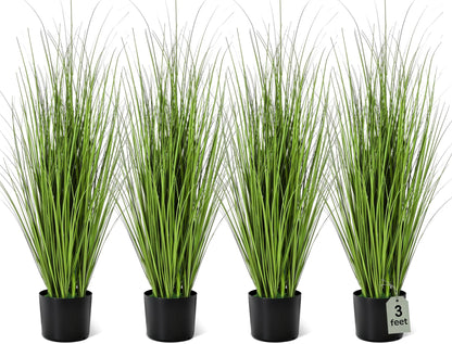 Jexine 4 Pieces Tall Artificial Grass Plant Potted Artificial Greenery Floor Plants Fake Pampas Grass Tall in Pot for Housewarming Gift House Garden Bathroom Lobby Indoor Outdoor (Green,3 ft)