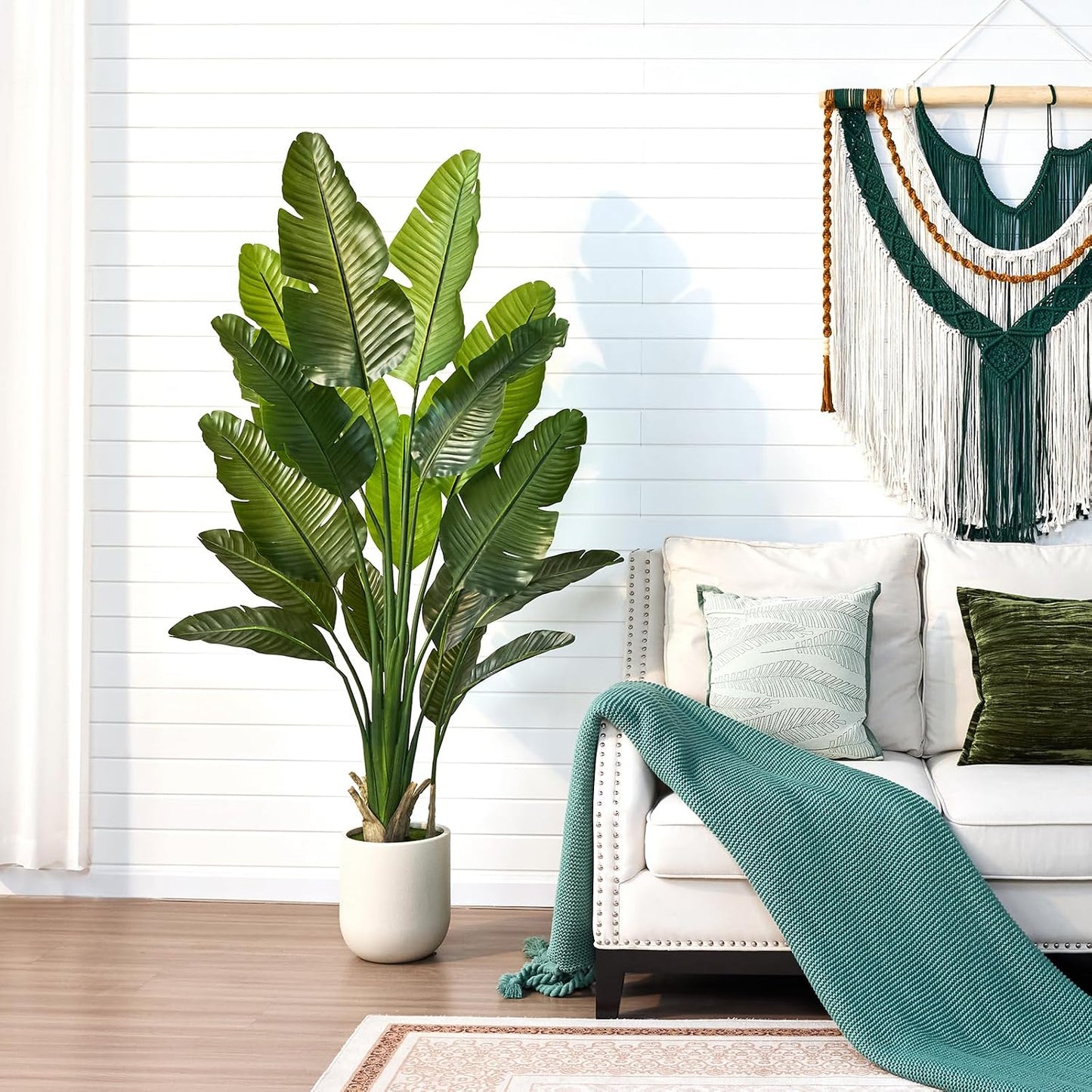 VeriNatural Bird of Paradise Artificial Plant,6Ft Tall Fake Plants Indoor with 11" White Planter, Faux Tropical Palm Tree with 10 Trunks, Large Artificial Tree Decor for Living Room Office Home
