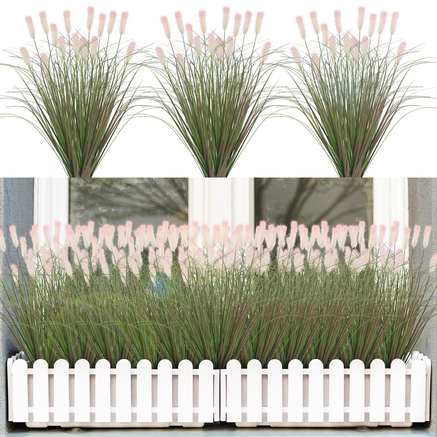 12Pcs Artificial Grass Plants, Faux Shrubs Wheat Grass, Artificial Tall Grass Fake Plants for Outdoor Decor,Artificial Greenery Stems Weed for Room Indoor Home Decor（Green Red Tail）