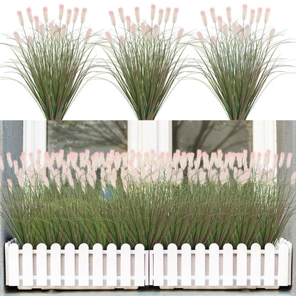 12Pcs Artificial Grass Plants, Faux Shrubs Wheat Grass, Artificial Tall Grass Fake Plants for Outdoor Decor,Artificial Greenery Stems Weed for Room Indoor Home Decor（Green Red Tail）