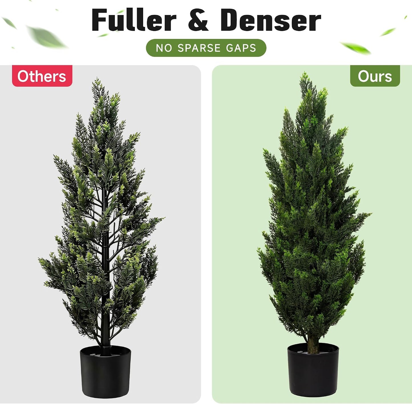 Artificial Topiary Pine Trees 3FT, Dense Faux Cedar Plants with Heavy Weighted Base, UV Resistant Outdoor Fake Trees for Front Door, Porch, Entryway & Indoor Home Decor