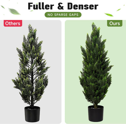 Artificial Topiary Pine Trees 3FT, Dense Faux Cedar Plants with Heavy Weighted Base, UV Resistant Outdoor Fake Trees for Front Door, Porch, Entryway & Indoor Home Decor