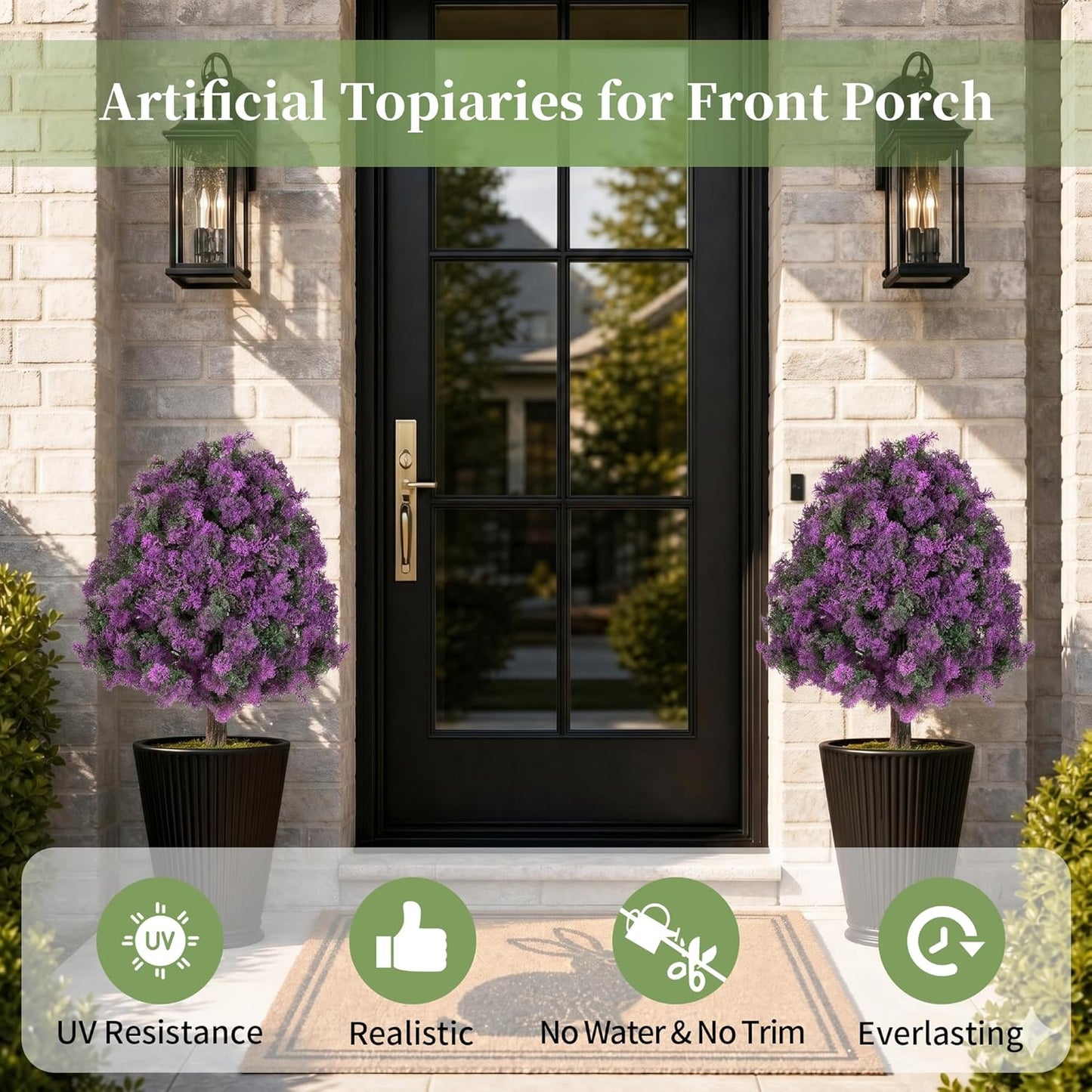 Cedar Topiary Ball Trees - Outdoor29" H X 21" W Artificial Cedar Bushes with Stakes for Porch Planters Decor - Purple Faux Cypress Shrubs Plants for Garden Yard Patio Urn Fillers
