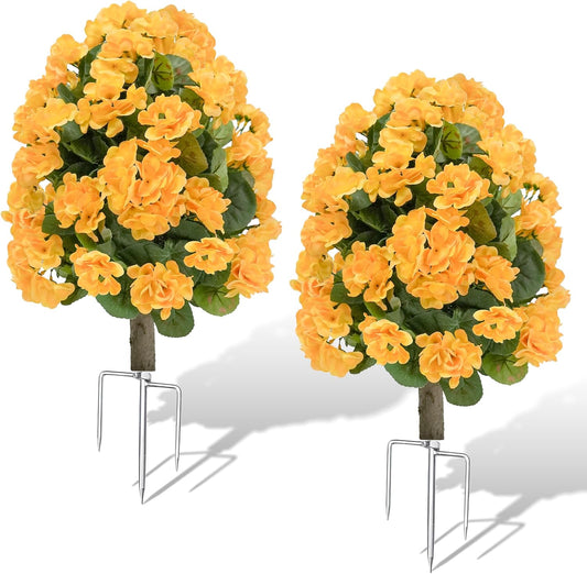 Artificial Topiary Flower Balls Outdoor , UV Resistant Faux Outdoor Plants with Durable Metal Stakes, Realistic Bark-Textured Trunk, for Front Porch Outdoor Decor Patio Garden Decor