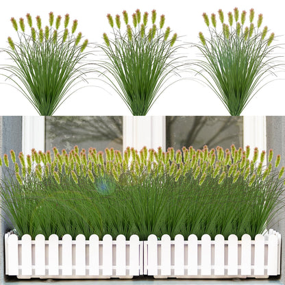 12Pcs Artificial Grass Plants, Faux Shrubs Wheat Grass, Artificial Tall Grass Fake Plants for Outdoor Decor,Artificial Greenery Stems Weed for Room Indoor Home Decor（Green Red Tail）