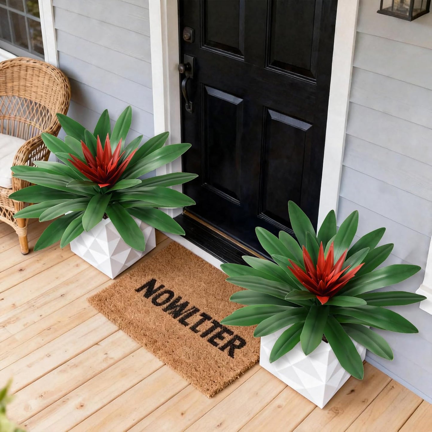 DREAMLOOM Fake Plants, 2 Pcs 21.7 Inch Bromeliads Large Artificial Plants Outdoor Faux Plants UV Resistant Realistic Tropical Greenery Outside for Planter Porch Patio Yard Garden Indoor