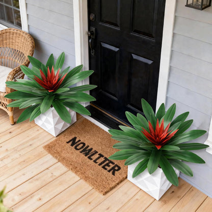 DREAMLOOM Fake Plants, 2 Pcs 21.7 Inch Bromeliads Large Artificial Plants Outdoor Faux Plants UV Resistant Realistic Tropical Greenery Outside for Planter Porch Patio Yard Garden Indoor