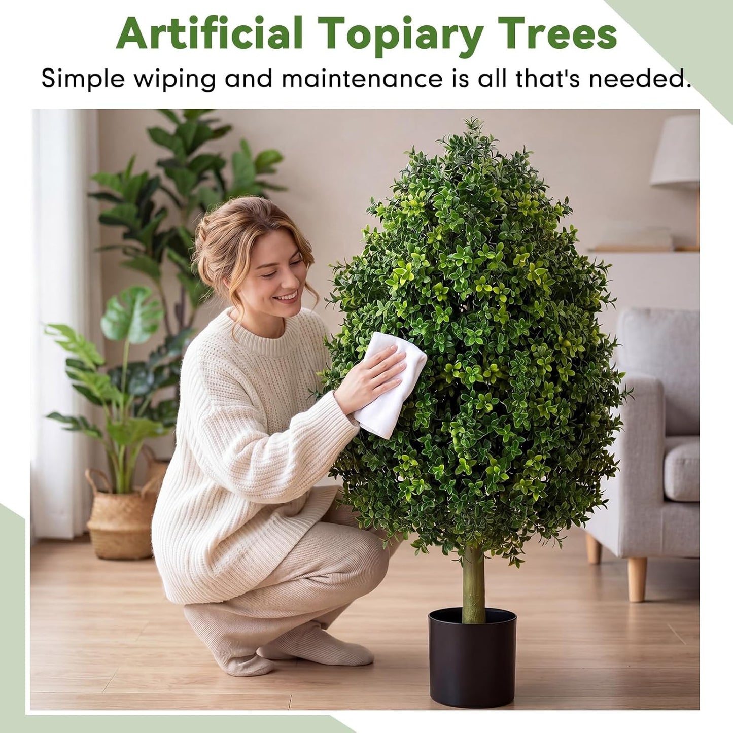 3ft Artificial Boxwood Topiary Trees Fake Bushes Potted Plants Indoor Evergreen Shrubs with Sturdy Planter for Front Porch Home Yard Decor