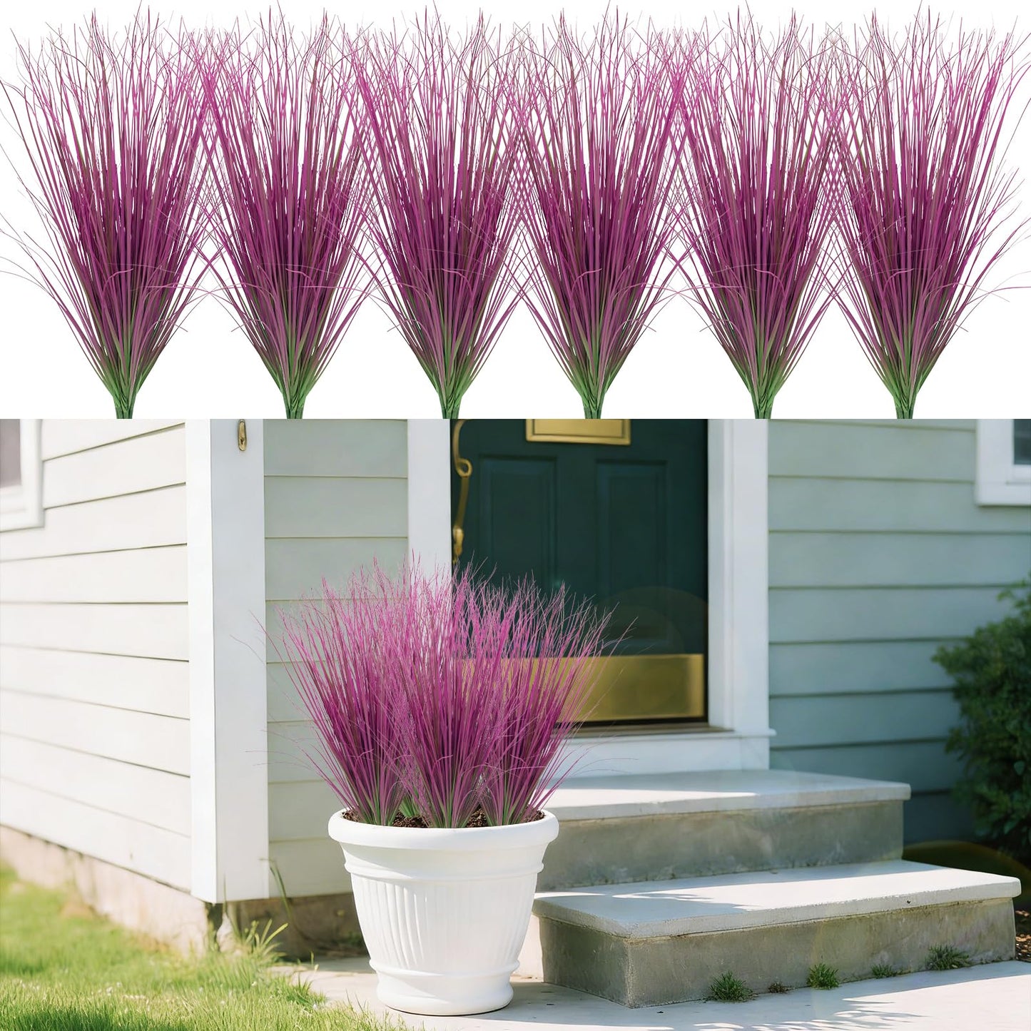 12Pcs Artificial Grass Plants, Faux Shrubs Wheat Grass, Artificial Tall Grass Fake Plants for Outdoor Decor,Artificial Greenery Stems Weed for Room Indoor Home Decor（Green Red Tail）