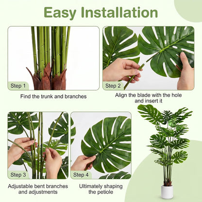 Artificial Monstera Deliciosa Plant 5.2ft, Lifelike Faux Swiss Cheese Floor Plant with 18 Leaves in Pot, Tall Fake Tropical Tree for Indoor Home Living Room Office Decor, 2 Pack