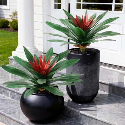 DREAMLOOM Fake Plants, 2 Pcs 21.7 Inch Bromeliads Large Artificial Plants Outdoor Faux Plants UV Resistant Realistic Tropical Greenery Outside for Planter Porch Patio Yard Garden Indoor