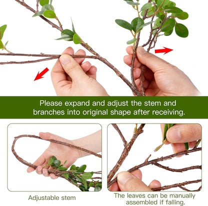 Sggvecsy 43’’ 4Pcs Artificial Ficus Branches Faux Leaf Spray Green Eucalyptus Branches Artificial Greenery Stems Fake Ficus Twig Plants for Home Office Wedding Vase Filler Shop Decoration