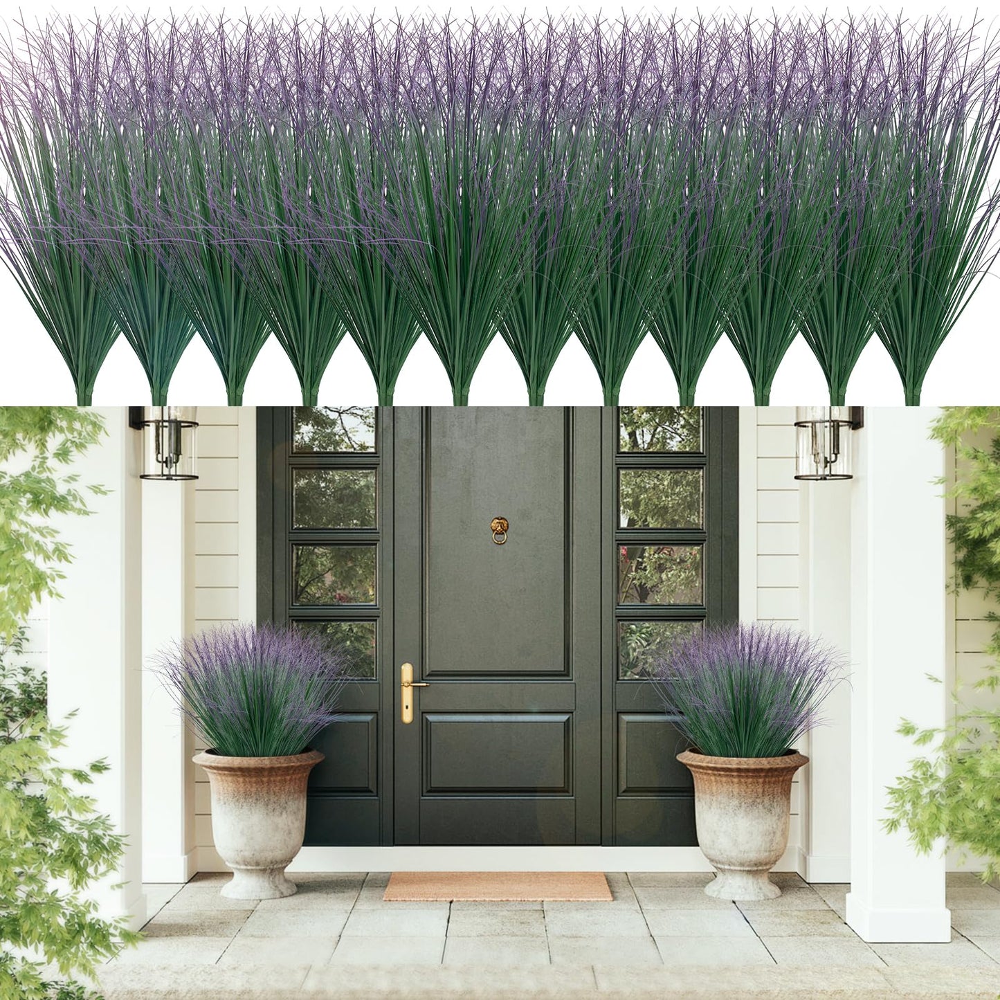 12Pcs Artificial Grass Plants, Faux Shrubs Wheat Grass, Artificial Tall Grass Fake Plants for Outdoor Decor,Artificial Greenery Stems Weed for Room Indoor Home Decor（Green Red Tail）