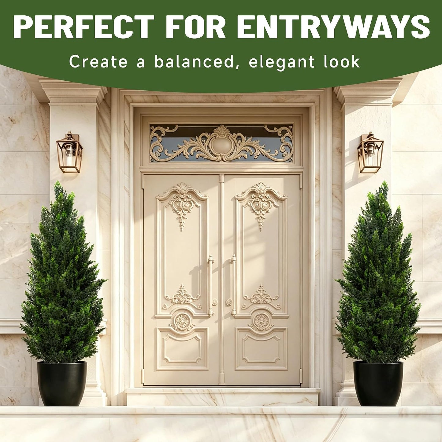 Artificial Topiary Pine Trees 3FT, Dense Faux Cedar Plants with Heavy Weighted Base, UV Resistant Outdoor Fake Trees for Front Door, Porch, Entryway & Indoor Home Decor