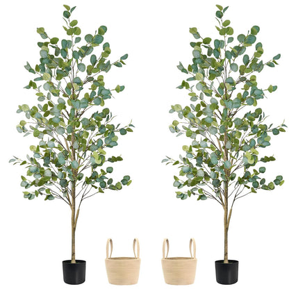 Caxchiling Faux Eucalyptus Tree 6FT, Artificial Potted Tree for Indoor Outdoor, Fake Floor Plants with Natural Wood Trunk, Home Office Living Room Bedroom Decor