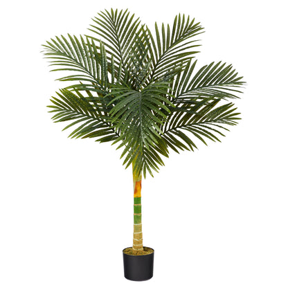 Nearly Natural 4ft Golden Cane Palm, Double Stalk Artificial Tree With Lush Realistic Foliage Maintenance Free Indoor Faux Palm Plant For Living Room, Easy Setup, Perfect Tropical Decoration
