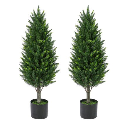 Artificial Topiary Pine Trees 3FT, Dense Faux Cedar Plants with Heavy Weighted Base, UV Resistant Outdoor Fake Trees for Front Door, Porch, Entryway & Indoor Home Decor
