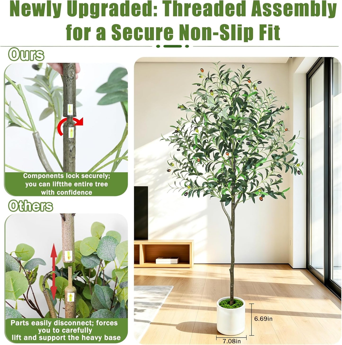 6ft Olive Trees Artificial Indoor with Pot, Faux Fake Olive Tree with Realistic Wood Trunk and Lifelike Fruits, Large Faux Plant for Home Living Room Entryway Office Decor