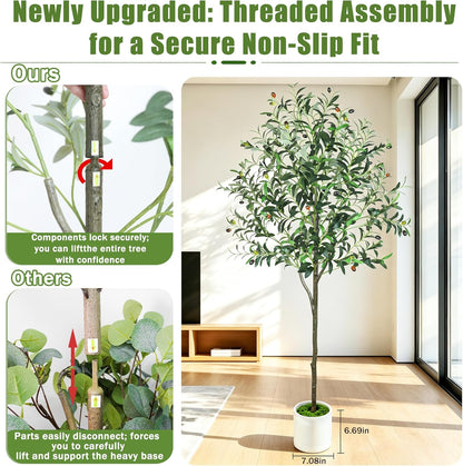 6ft Olive Trees Artificial Indoor with Pot, Faux Fake Olive Tree with Realistic Wood Trunk and Lifelike Fruits, Large Faux Plant for Home Living Room Entryway Office Decor