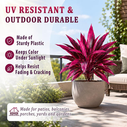 Waydress 6 Pcs Artificial Tropical Plants Faux Cordyline Fruticosa Logs Fake Boston Ferns UV Resistant Artificial Outdoor Greenery Pink Purple for Garden Patio Balcony Porch Yard Home Decor