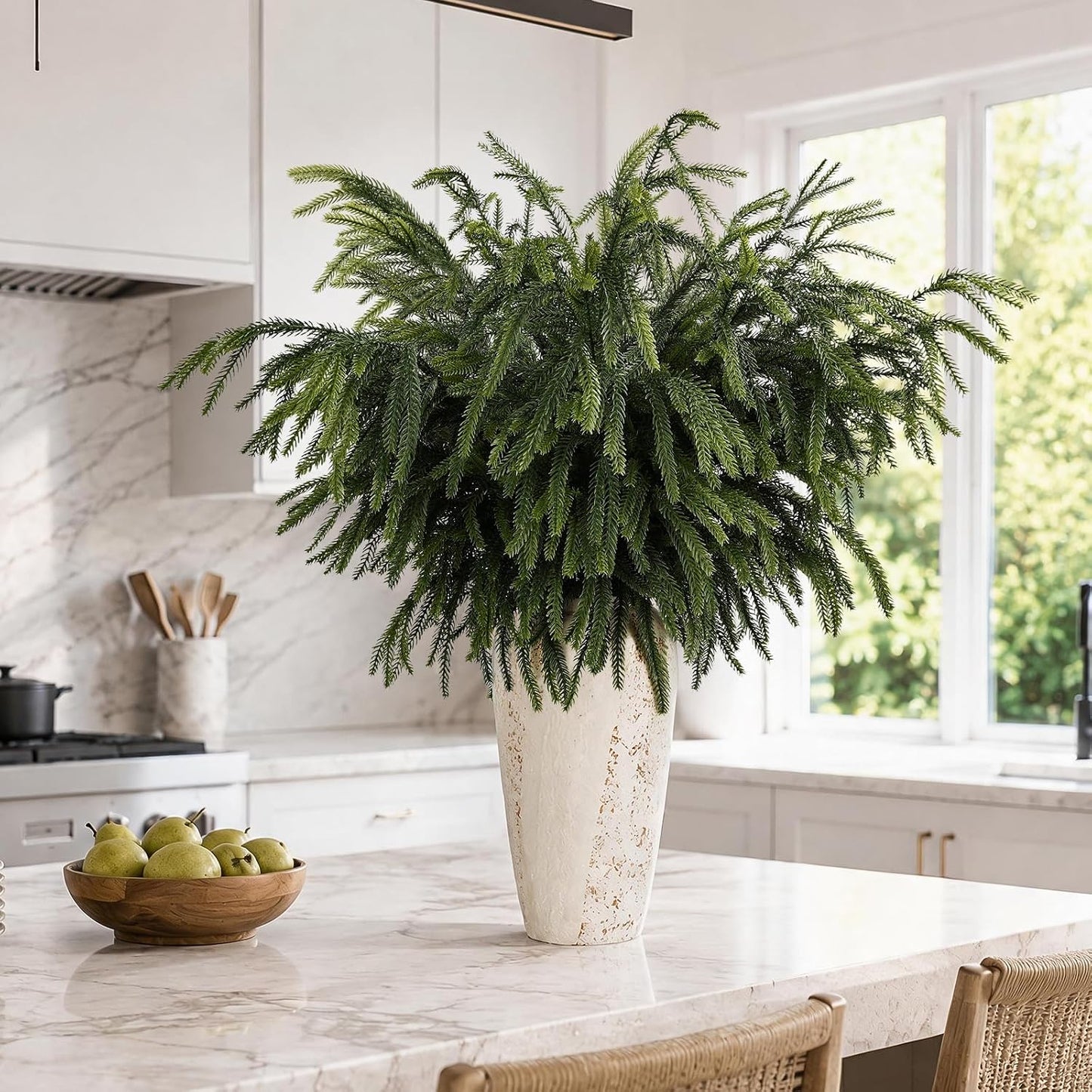 N&T NIETING 36 Inch Norfolk Pine Branches, 4 Pcs Soft Textured Artificial Norfolk Pine Stems, Faux Cedar Pine Greenery Picks for Vase, DIY Garland Wreath, Christmas Indoor Outdoor Home Decor