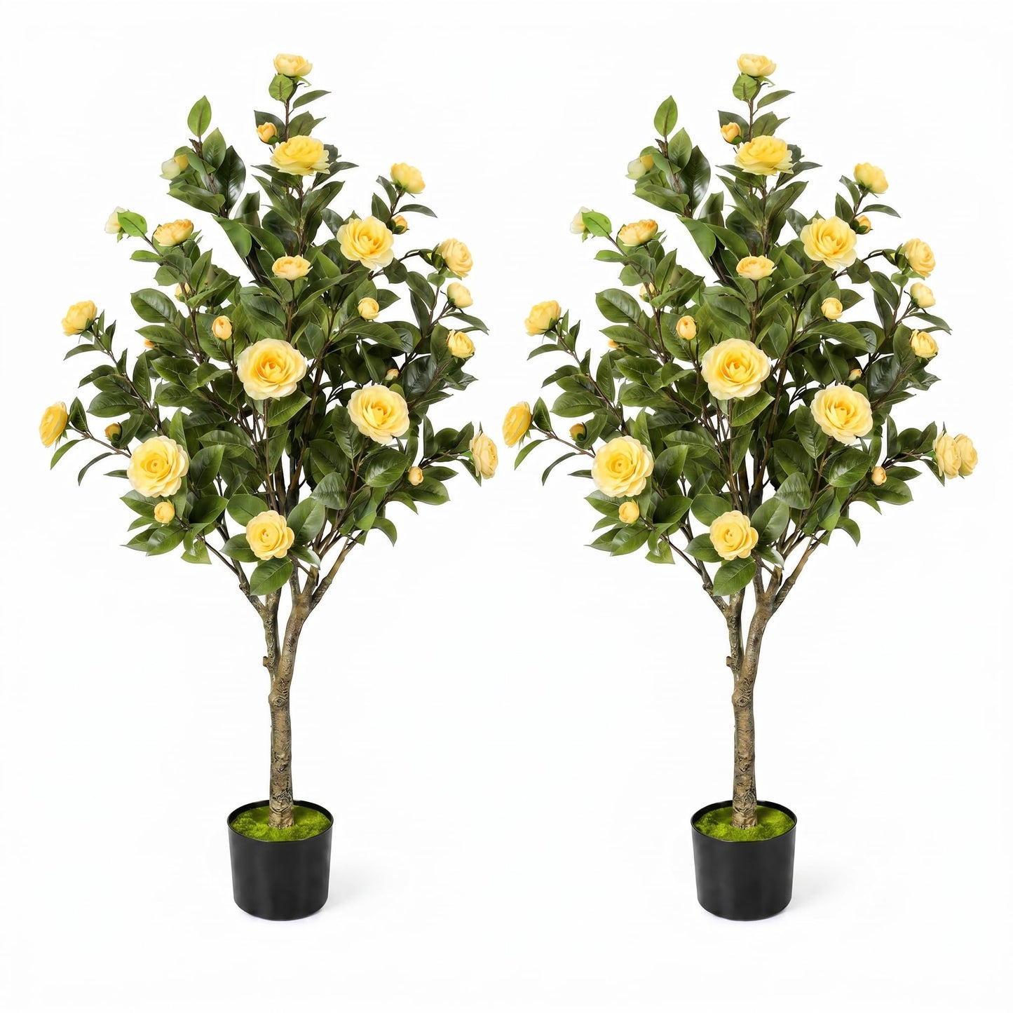 2 Pack Artificial Camellia Tree, 4FT Faux Camellia Tree with Red Flowers | Realistic Camellia Tree, Sturdy Construction, Versatile Use, Low Maintenance, No Unpleasant Smell, Colorfast & Long-Lasting