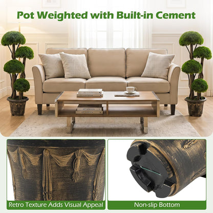 3 FT Artificial Cypress Topiary Ball Tree, Faux Greenery Plant with Cement-Filled Planter, Vines, Real Wood Trunks, Indoor Outdoor Fake Shrub Plant for Office Home Front Porch Decor